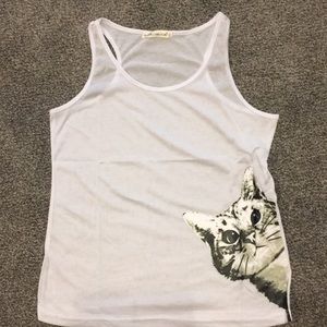Oh Chun Liang Dian white kitten tank top